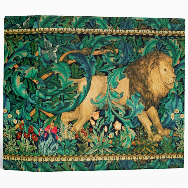 GREENERY,FOREST ANIMALS  LION Floral  3 Ring Binder (Front/Spine)