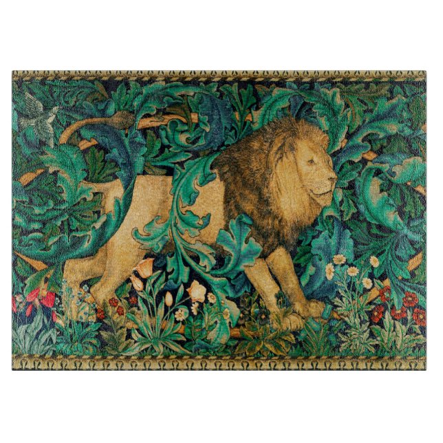 GREENERY,FOREST ANIMALS  LION Floral  Cutting Boar Cutting Board (Front)