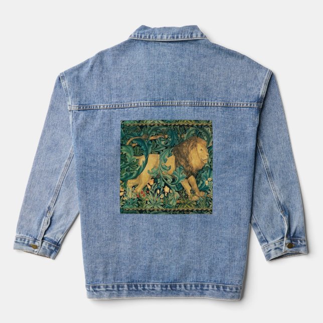 GREENERY,FOREST ANIMALS LION Floral  Denim Jacket (Back)