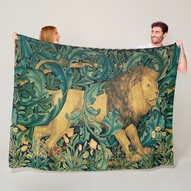 GREENERY,FOREST ANIMALS  LION Floral Fleece Blanket (In Situ)