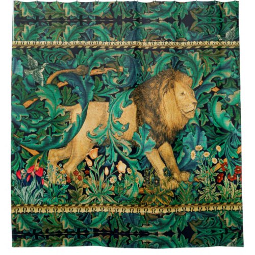 GREENERYFOREST ANIMALS  LION Floral  Shower Curtain