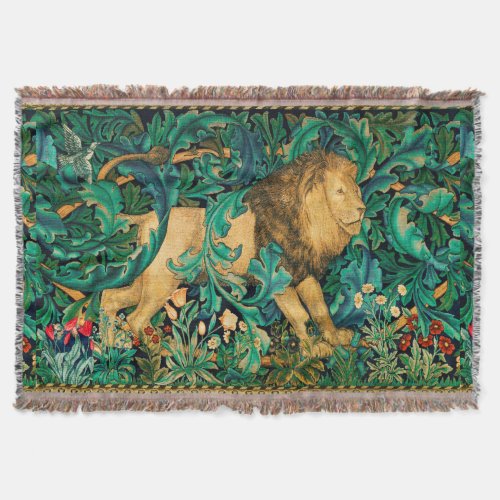 GREENERYFOREST ANIMALS  LION Floral Throw Blanket
