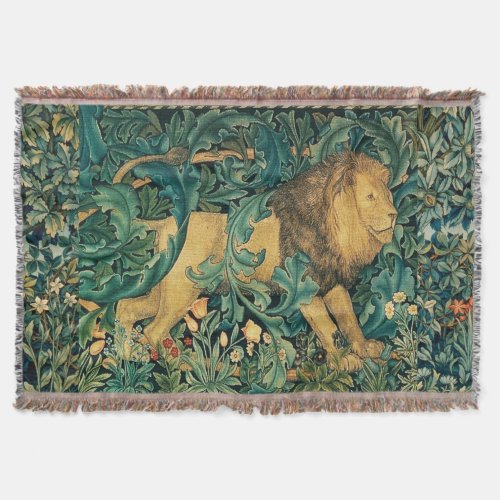 GREENERYFOREST ANIMALS  LION Floral Throw Blanket