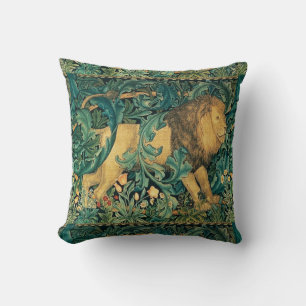 GREENERY,FOREST ANIMALS LION Floral Throw Pillow