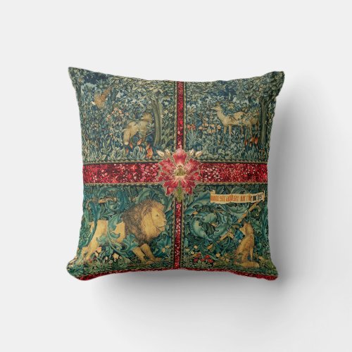GREENERYFOREST ANIMALS LION FOXPHEASANT DOES  THROW PILLOW