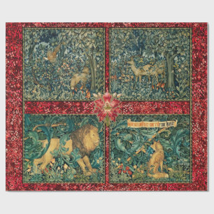 GREENERY,FOREST ANIMALS ,LION ,FOX,PHEASANT,DOES WRAPPING PAPER