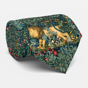 GREENERY,FOREST ANIMALS LION,Green Floral Neck Tie