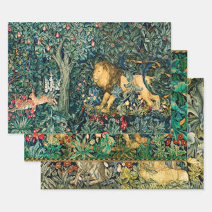GREENERY,FOREST ANIMALS Lion,Hares and Fox Wrapping Paper Sheets