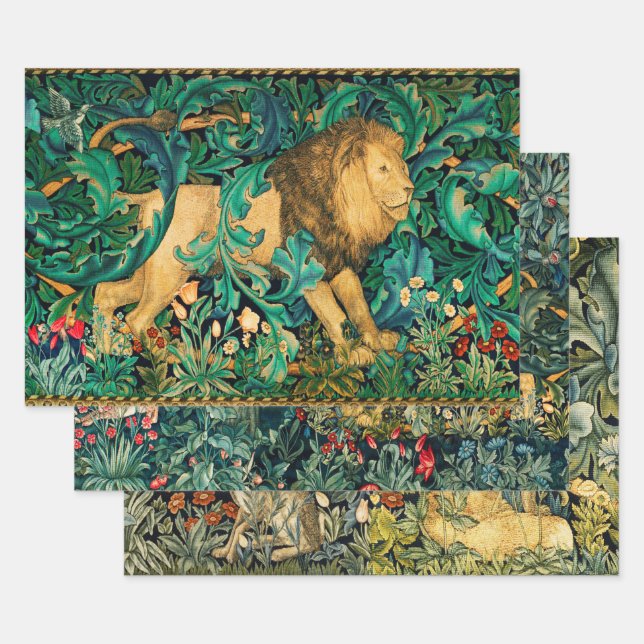 GREENERY,FOREST ANIMALS Lion,Hares and Fox Wrapping Paper Sheets (Set)