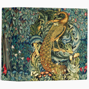 GREENERY, FOREST ANIMALS,PEACOCK IN GREEN FLORAL 3 RING BINDER