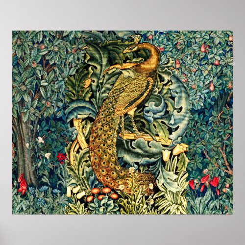 GREENERY FOREST ANIMALSPEACOCK IN GREEN FLORAL  POSTER