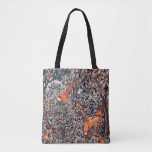 GREENERY,FOREST ANIMALS Pheasant ,Fox Floral Tote Bag