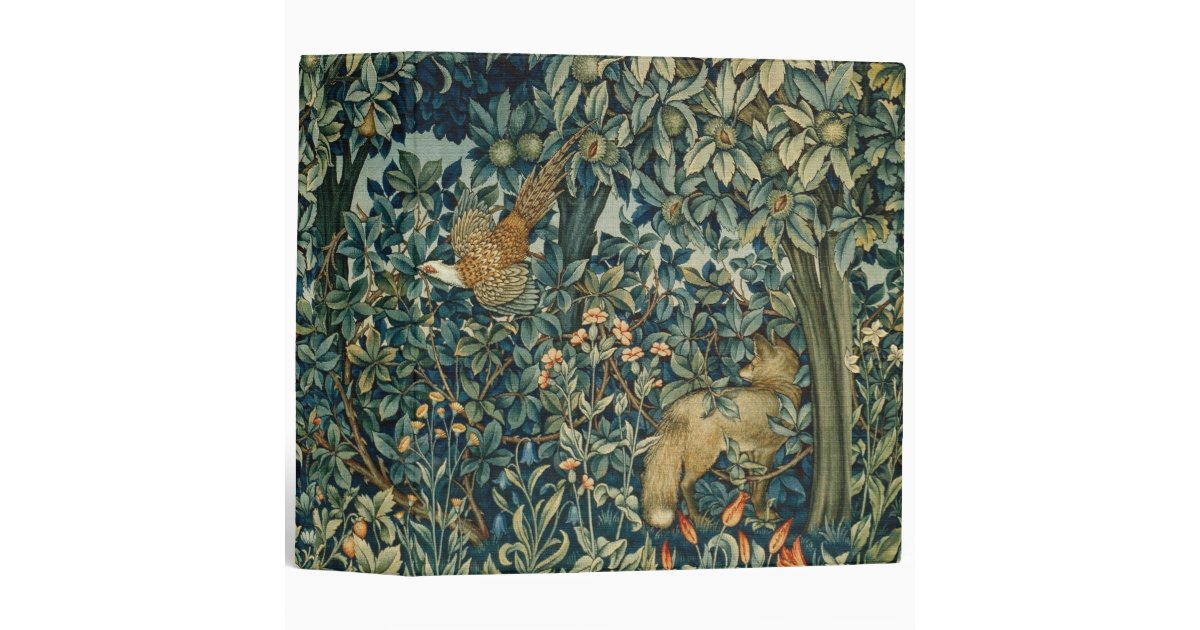 GREENERY,FOREST ANIMALS Pheasant ,Fox,Green Floral 3 Ring Binder | Zazzle