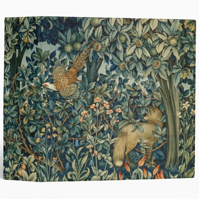 GREENERY,FOREST ANIMALS Pheasant ,Fox,Green Floral 3 Ring Binder (Front/Spine)