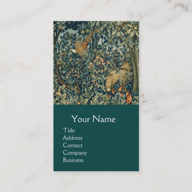 GREENERY,FOREST ANIMALS Pheasant ,Fox,Green Floral Business Card (Front)