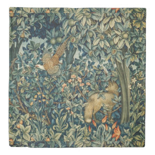 GREENERY,FOREST ANIMALS Pheasant ,Fox,Green Floral Duvet Cover
