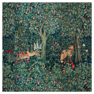 GREENERY,FOREST ANIMALS Pheasant ,Fox,Green Floral Fabric