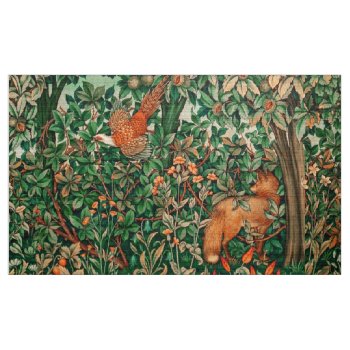 Greenery Forest Animals Pheasant  Fox Green Floral Fabric by bulgan_lumini at Zazzle