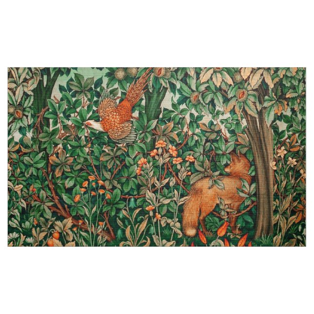 GREENERY,FOREST ANIMALS Pheasant ,Fox,Green Floral Fabric (Yard)