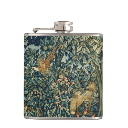 GREENERYFOREST ANIMALS Pheasant FoxGreen Floral Flask