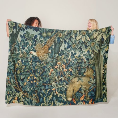 GREENERYFOREST ANIMALS Pheasant FoxGreen Floral Fleece Blanket