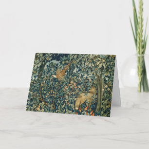 GREENERY,FOREST ANIMALS Pheasant ,Fox,Green Floral Holiday Card