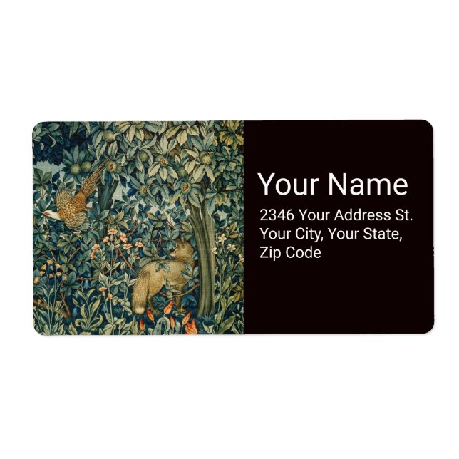GREENERY,FOREST ANIMALS Pheasant ,Fox,Green Floral Label (Front)
