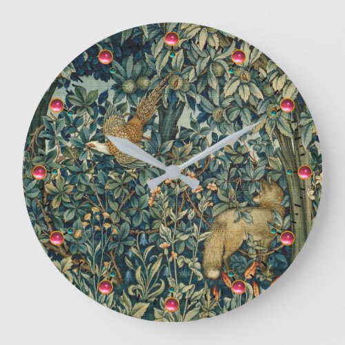 GREENERYFOREST ANIMALS Pheasant FoxGreen Floral Large Clock