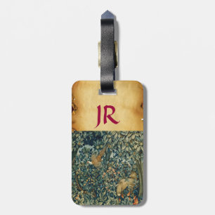 GREENERY,FOREST ANIMALS Pheasant ,Fox,Green Floral Luggage Tag