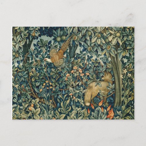 GREENERYFOREST ANIMALS Pheasant FoxGreen Floral Postcard
