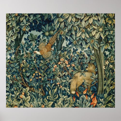 GREENERYFOREST ANIMALS Pheasant FoxGreen Floral Poster