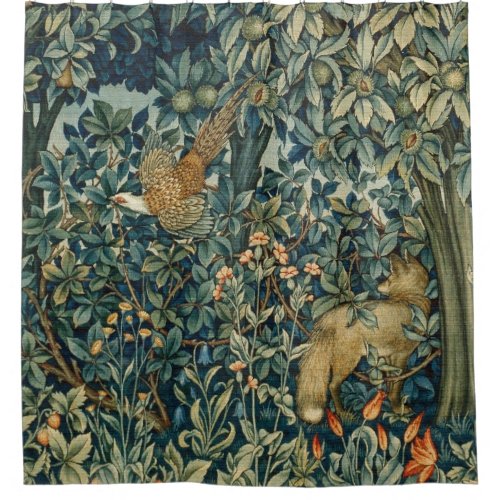 GREENERYFOREST ANIMALS Pheasant FoxGreen Floral Shower Curtain