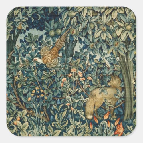 GREENERYFOREST ANIMALS Pheasant FoxGreen Floral Square Sticker