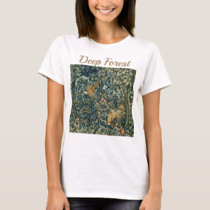 GREENERY,FOREST ANIMALS Pheasant ,Fox,Green Floral T-Shirt