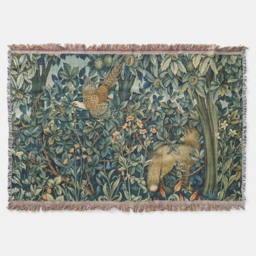 GREENERYFOREST ANIMALS Pheasant FoxGreen Floral Throw Blanket