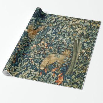 Greenery Forest Animals Pheasant  Fox Green Floral Wrapping Paper by bulgan_lumini at Zazzle