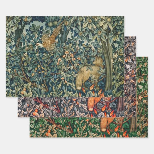 GREENERYFOREST ANIMALS Pheasant FoxGreen Floral Wrapping Paper Sheets