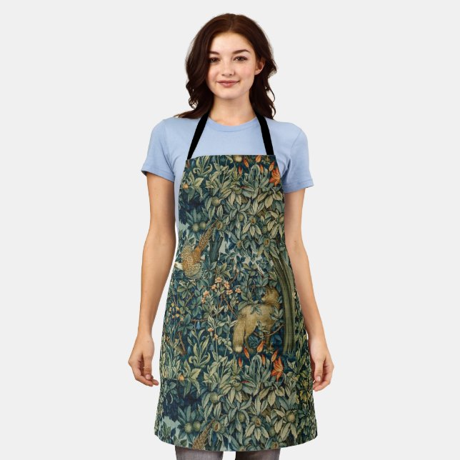 GREENERY,FOREST ANIMALS Pheasant ,Fox,Green Leaves Apron (Worn)