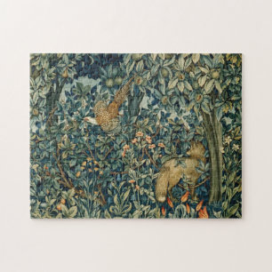 GREENERY,FOREST ANIMALS Pheasant ,Fox,Green Leaves Jigsaw Puzzle