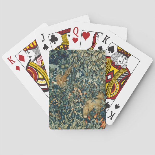 GREENERY,FOREST ANIMALS Pheasant ,Fox,Green Leaves Poker Cards (Back)