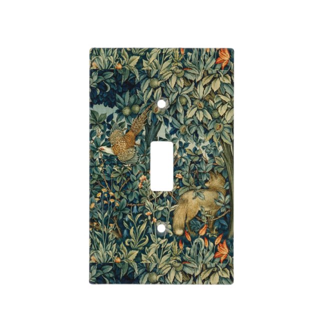 GREENERY,FOREST ANIMALS Pheasant ,Fox,Green Light Switch Cover (Front)