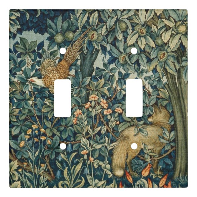 GREENERY,FOREST ANIMALS Pheasant ,Fox,Green Light Switch Cover (Front)