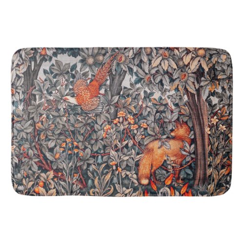 GREENERYFOREST ANIMALS Pheasant Red Fox Floral Bath Mat