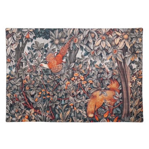 GREENERYFOREST ANIMALS PheasantRed FoxFloral Cloth Placemat