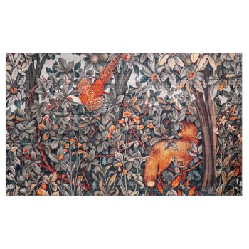 Greenery Forest Animals Pheasant  Red Fox Floral Fabric by bulgan_lumini at Zazzle