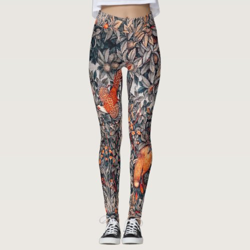 GREENERYFOREST ANIMALS Pheasant Red Fox Floral Leggings