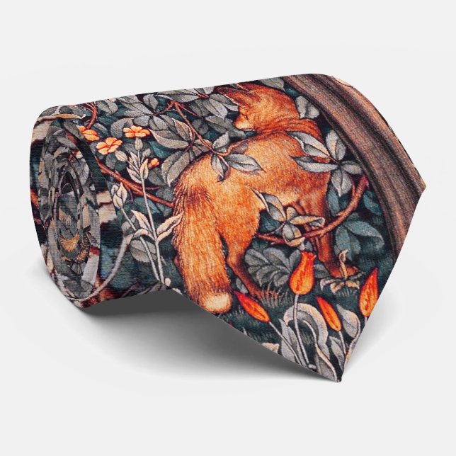 GREENERY,FOREST ANIMALS Pheasant ,Red Fox, Floral Neck Tie (Rolled)