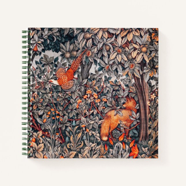 GREENERY,FOREST ANIMALS Pheasant ,Red Fox Floral Notebook (Front)