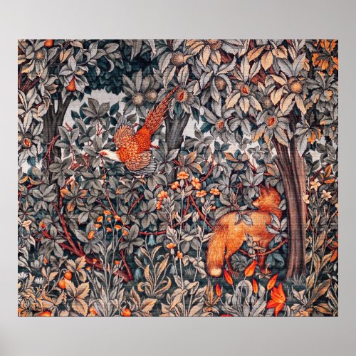 GREENERYFOREST ANIMALS Pheasant Red Fox Floral Poster