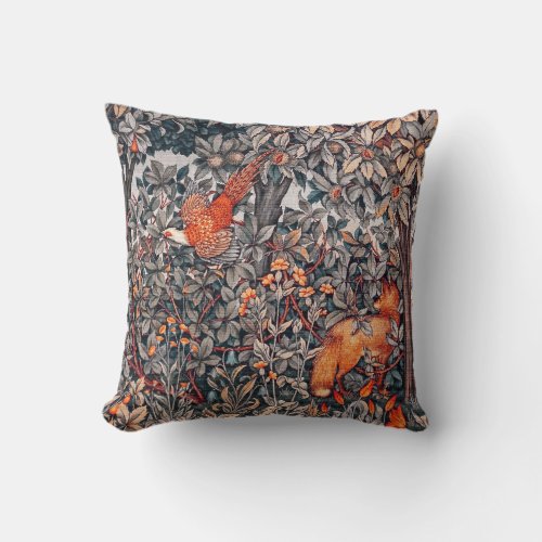 GREENERYFOREST ANIMALS Pheasant Red Fox Floral Throw Pillow